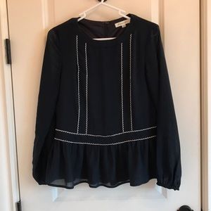 Chiffon navy shirt with white detail